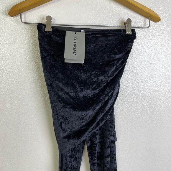 Balenciaga Demna Draped Front Leggings Womens 34 Black Crushed Velvet Stretch - Picture 3 of 15